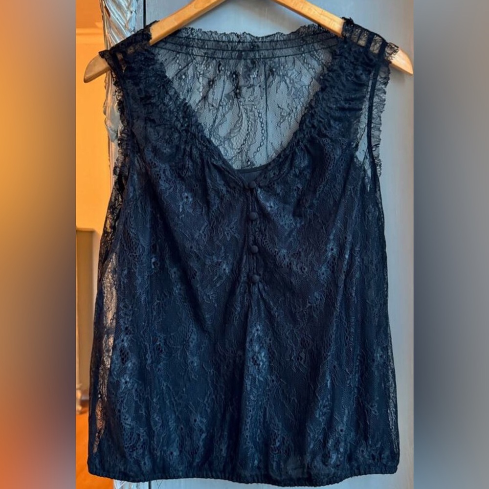 LOFT Black Lace Blouse Sz XS Sleeveless Gothic Romance Whimsygoth V-neck Blouse